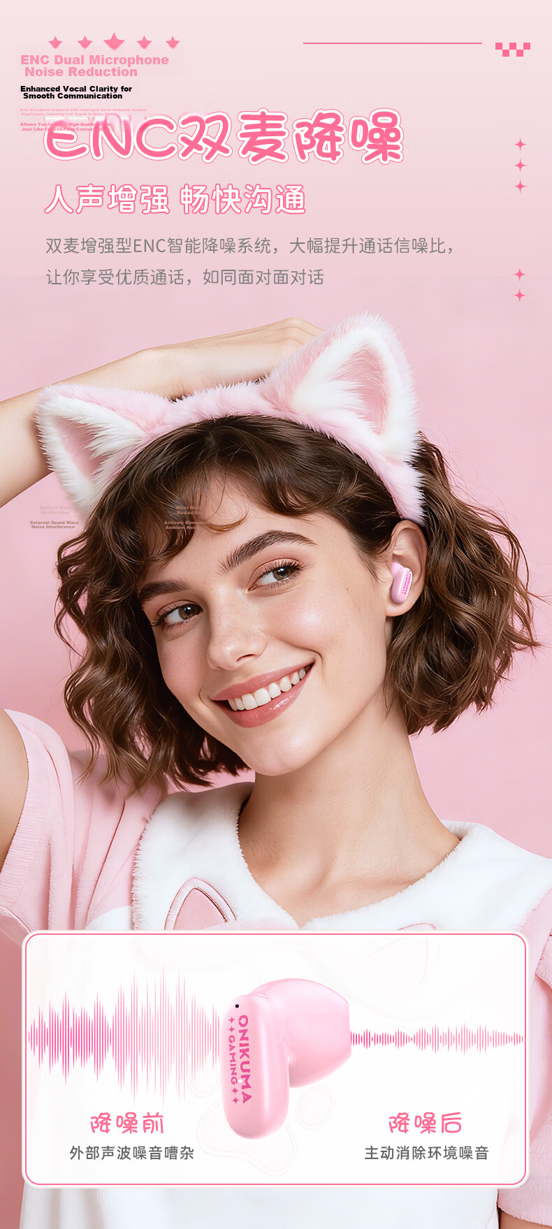 ONIKUMA Mini Girl Headphones Comfortable Long Wear Invisible Semi In-Ear Wireless Bluetooth High-Quality Sound Stylish Compatible with Apple Huawei Xiaomi Invoice Available 10