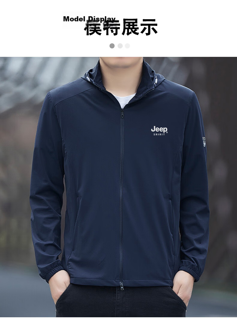 JEEP SPIRIT Men's Summer Sun Protection Jacket Casual Ice Silk Lightweight Breathable Quick-Dry Coat ZH8188 Ink Blue 3XL 8