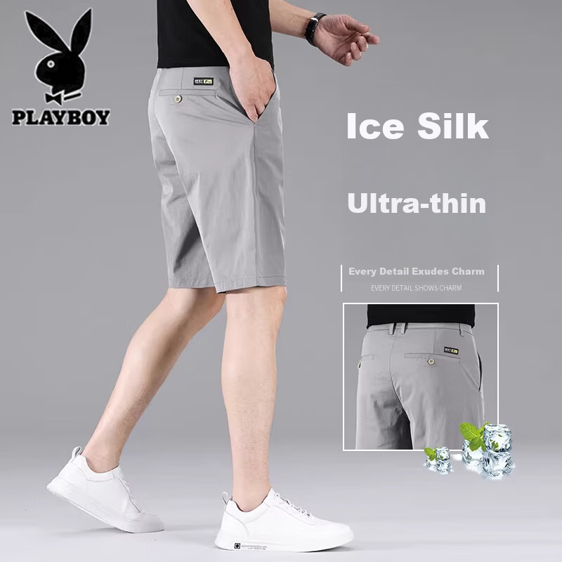 Playboy Ice Silk Men's Five-Point Shorts Summer Thin Breathable Quick-Dry New Business Casual Versatile Mid-Length Pants Trend