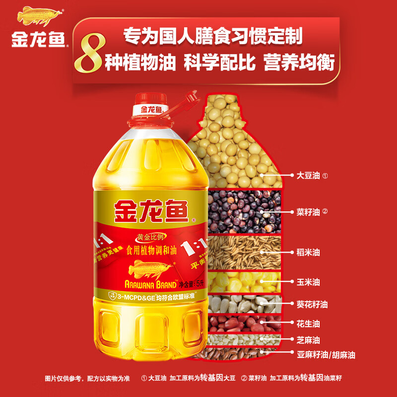 金龙鱼 食用油 黄金比例食用调和油 5L