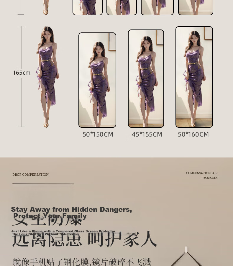 Xiaojiangcai Full-Length Wall-Mounted Dressing Mirror 40x150cm White for Home Bedroom Dormitory 11