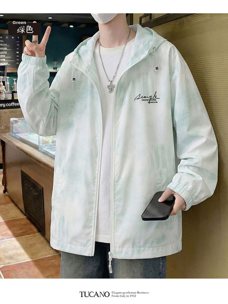 TUCANO Men's Summer Lightweight Windproof Sun Protection Ice Silk Breathable Hooded Outdoor Gradient Jacket Gray 4XL 15