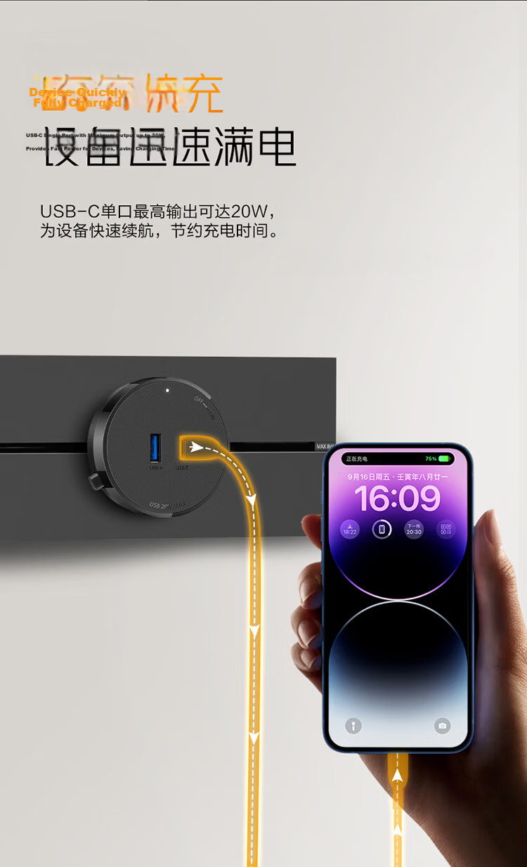 BULL 20W Fast Charging Power Strip/Extension Cord/Surge Protector, 1C+1A Port, 20W Fast Charging Adapter Switch, GN-GS3Q20K White 2