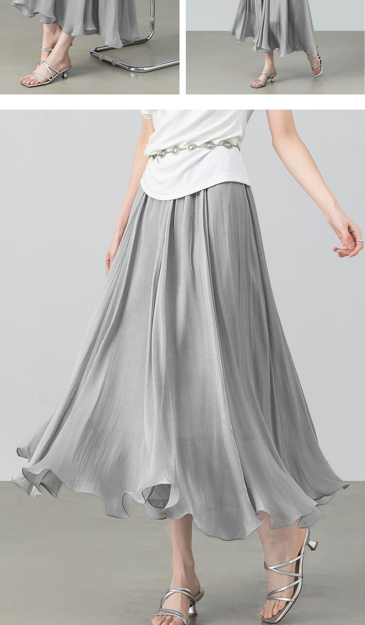Shangdu Bila Elegant Radiant Half Skirt for Women Summer Soft Style Slimming A-Line Skirt Lightweight Draped Elastic Waist Flared Skirt 26