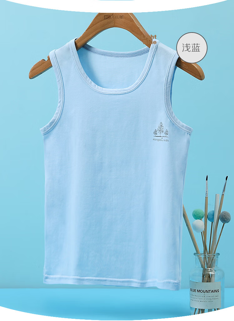 Hodo Boys' Cotton-Spandex Class A Comfortable Breathable Stretch Simple Versatile Vest A8-03 Light Blue 165 10