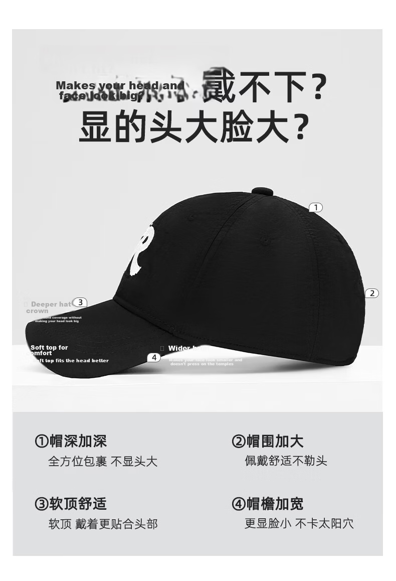 Romon Men's Summer Duckbill Cap Outdoor Sunshade Lightweight Running Sports Baseball Cap Large Head Sun Protection Hat 7