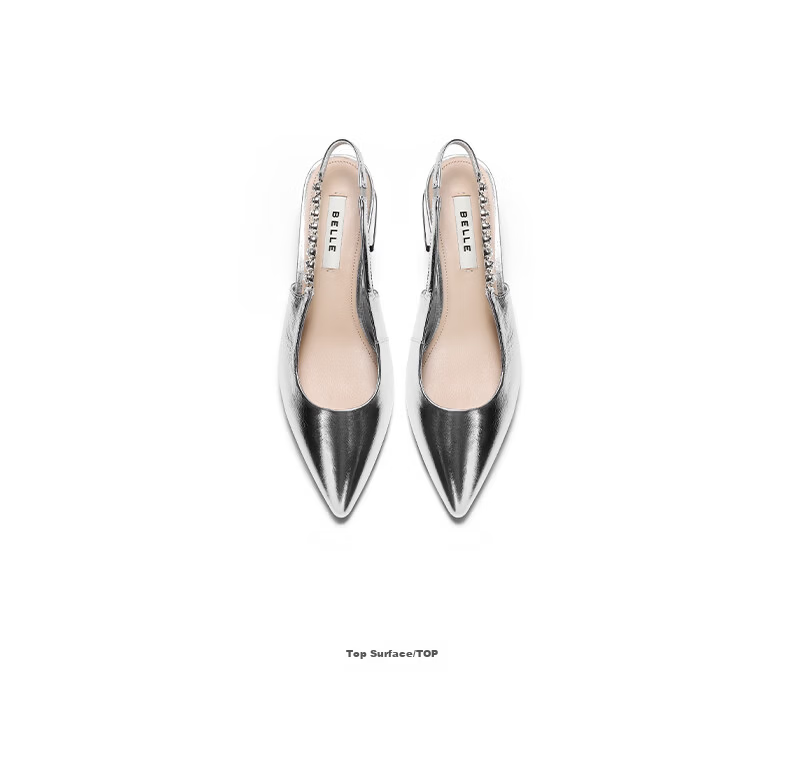Belle Luminous Star Diamond French Style High Heels Women Summer 2026 New Beaded Pointed Toe Sandals JD041BH6 Silver Chunky Heel Size 39 16