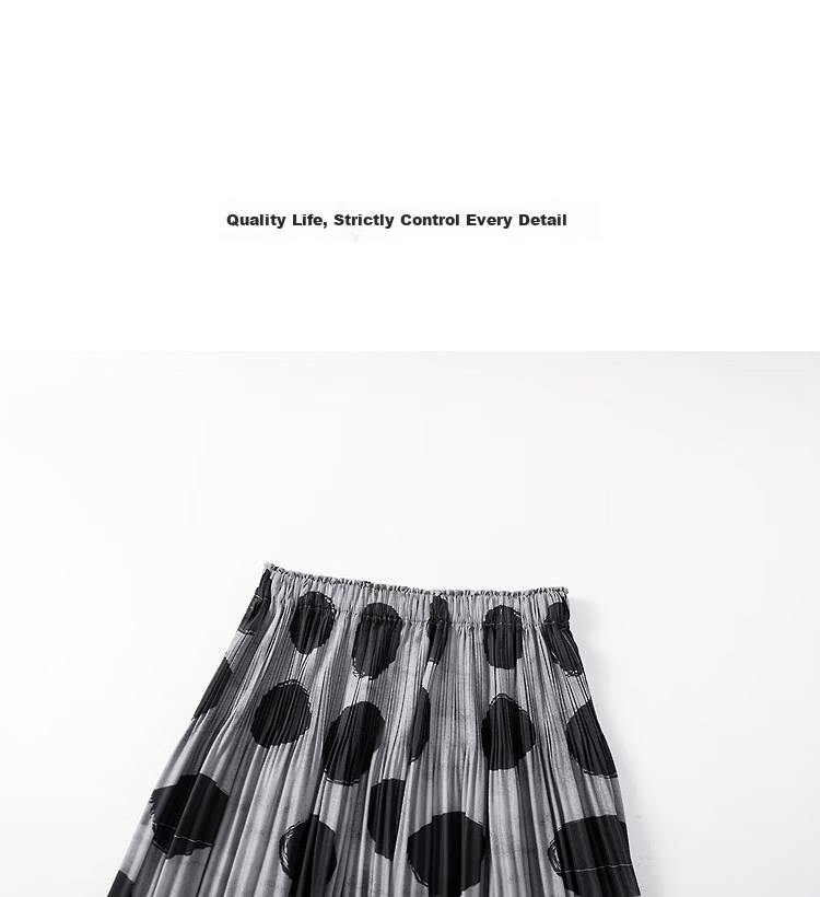 Demana Vintage Overture Spring Elastic Waist Polka Dot Print Balloon Lantern Irregular Pleated Women's Skirt 12