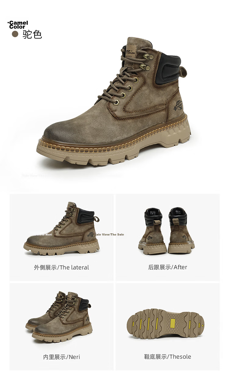 Bull Family Martin Boots Men Autumn Winter New Genuine Leather Yellow Boots Fashion Retro Versatile Work Boots Outdoor Hiking Shoes 17