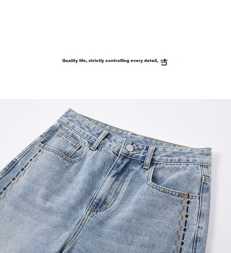Demana [Cloud Oxygen Cotton] Spring High-Waist Embroidered Slimming Straight-Leg Concealing Wide-Leg Jeans for Women Premium Quality 11
