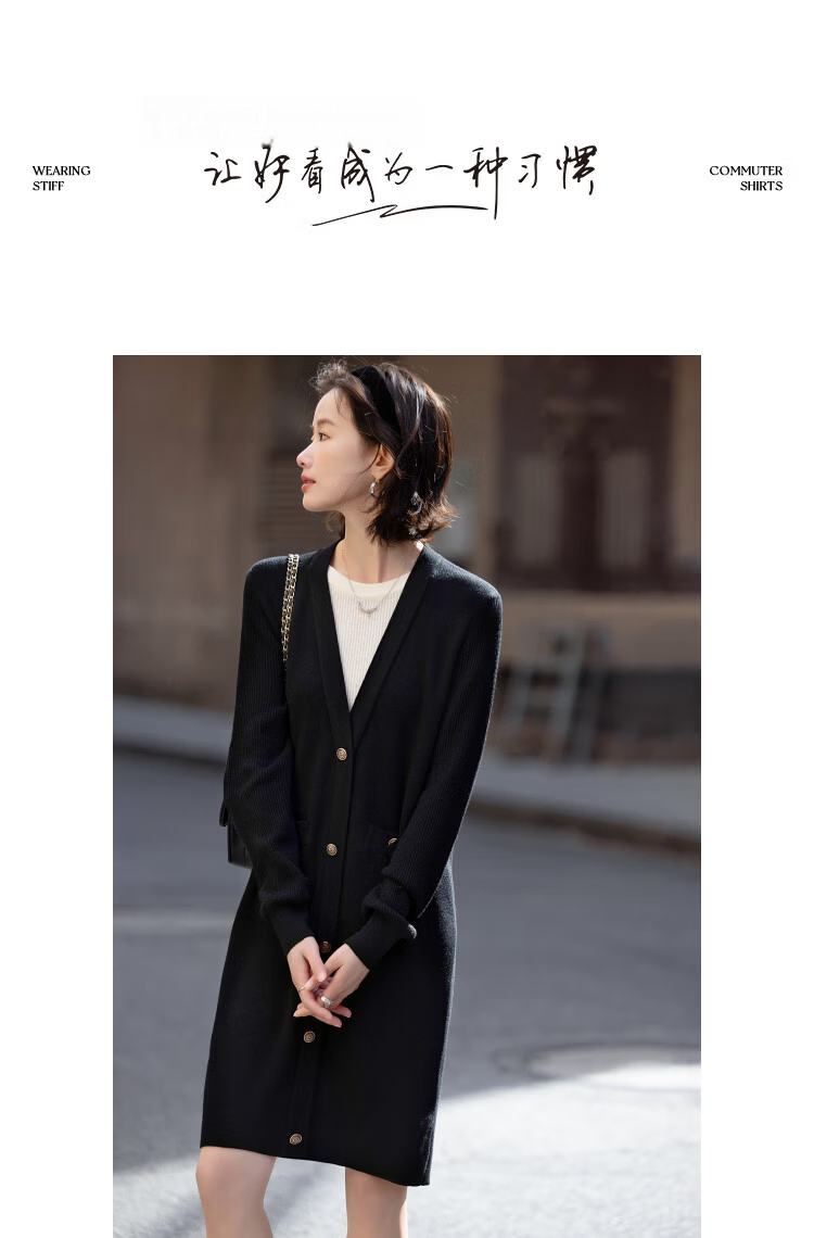 Demana Luxury Soft Merino Wool Spring Lightweight Office Deep V Straight Small Size Long Knit Women's Dress 10