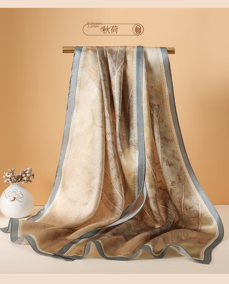 Shanghai Story Women's 100% Mulberry Silk Pearl Satin Scarf Gift Box Autumn Lotus 16