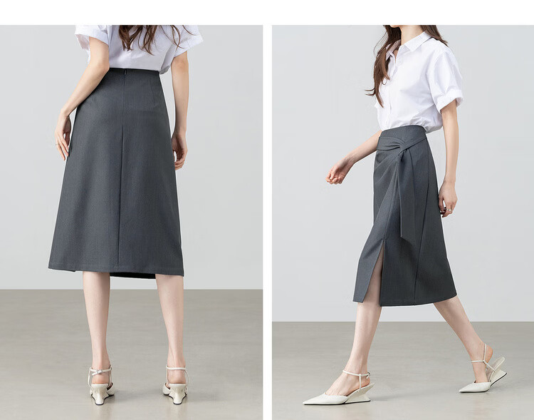Shangdu Bira Designer Ribbon Pleated Slimming Slit A-Line Mid-Length Skirt for Women Spring Summer High-End Commuter Skirt 14