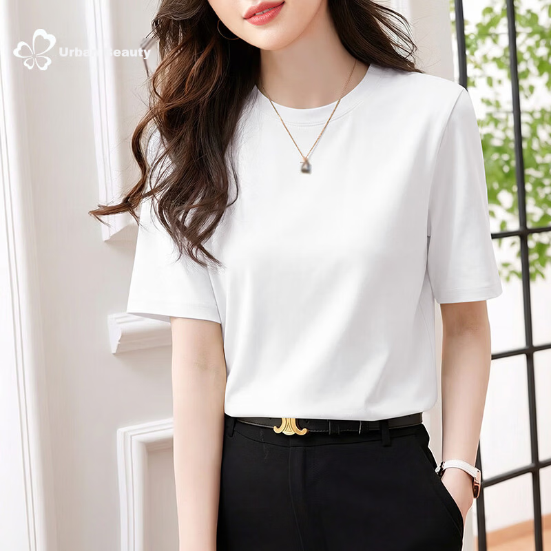 Urban Beauty Pure Cotton T-Shirt Short Sleeve Women Fashion High-End 2026 New Summer Plus Size Korean Style Casual Top