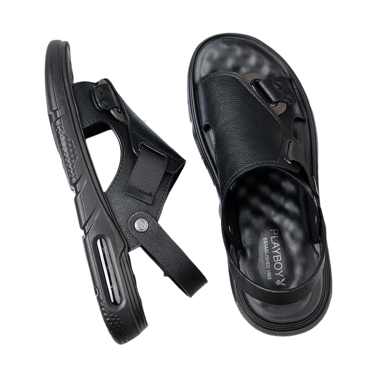 PLAYBOY Men's Lightweight Simple Trendy Comfortable Fashion Air Cushion Sandals Black Size 44