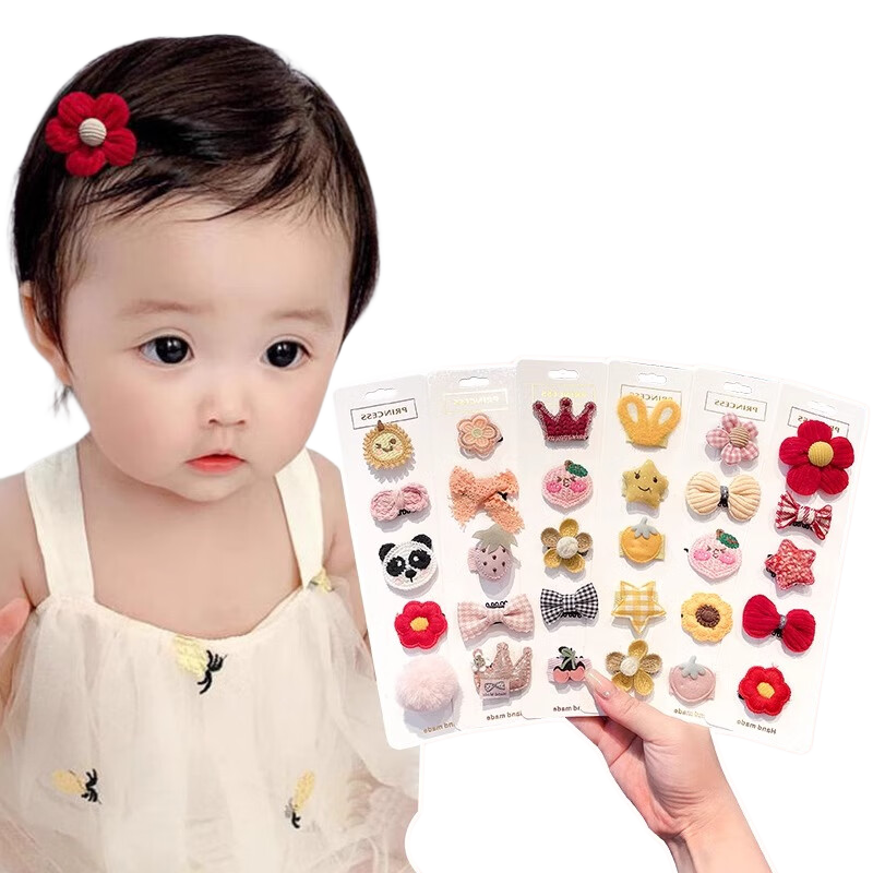 GECOMO Baby Hair Clip Full Fabric Covered Infant Hairpin Gentle on Hair Children's Girls Hair Barrette New Year Festival Hair Accessory