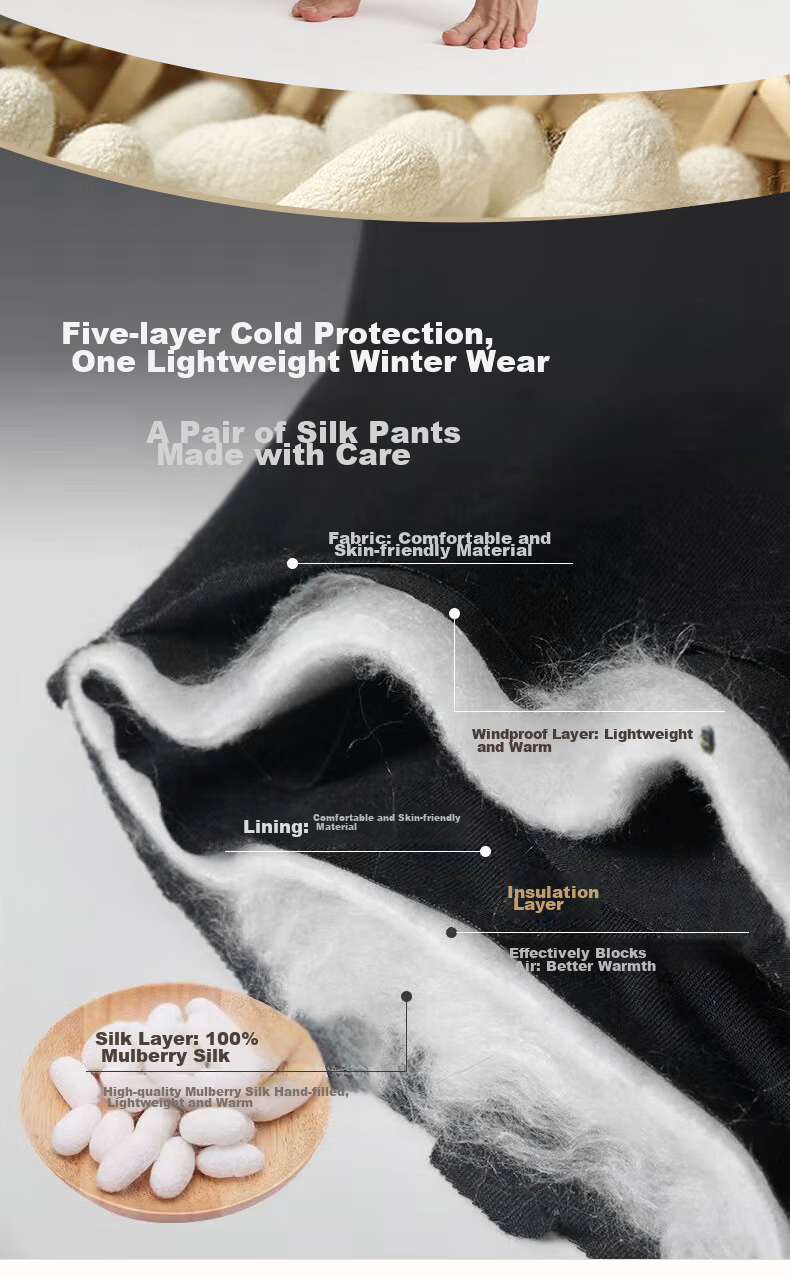 Mengyangwang Men's Thermal Pants 100% Mulberry Silk Filled Cotton Pants Thickened Winter Warm Underwear for Middle-aged and Elderly Men in Northeast Cold 2