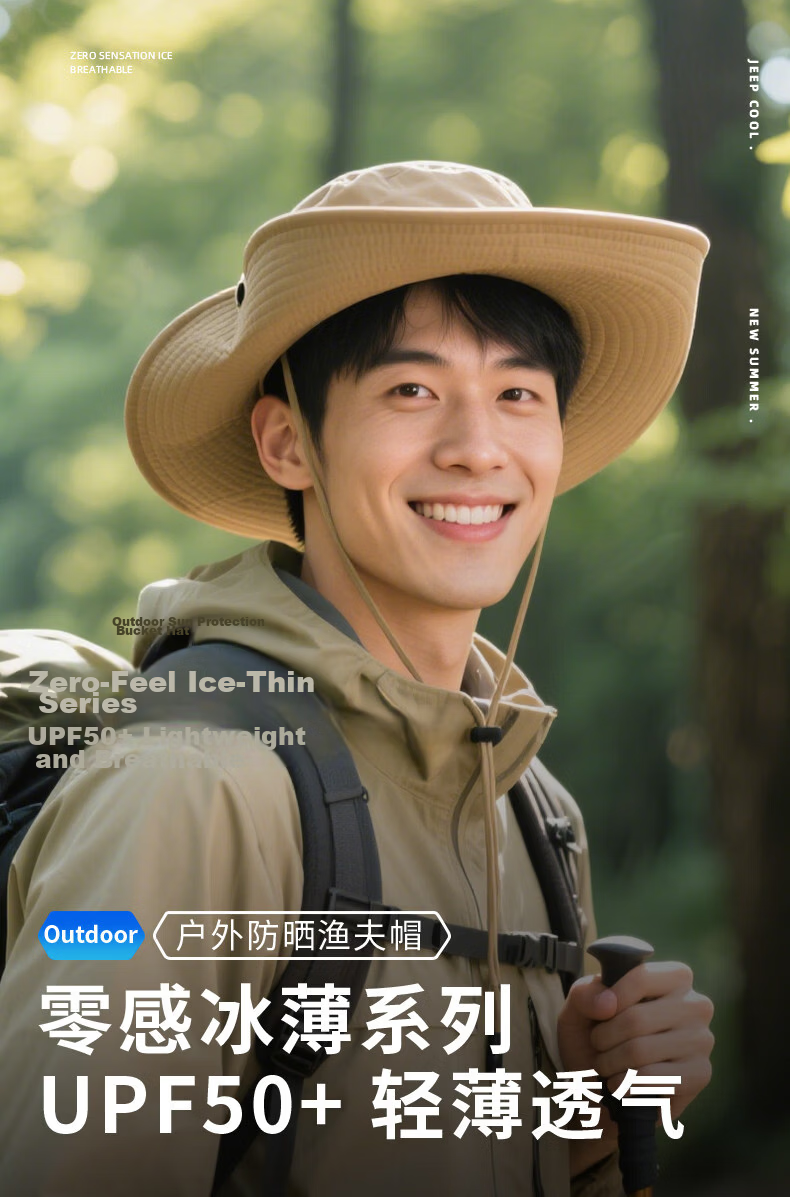 JEEP Big Head Mountain Climbing Hat Men's Summer Denim Wide Brim Fisherman Sun Protection Hat Women's 2