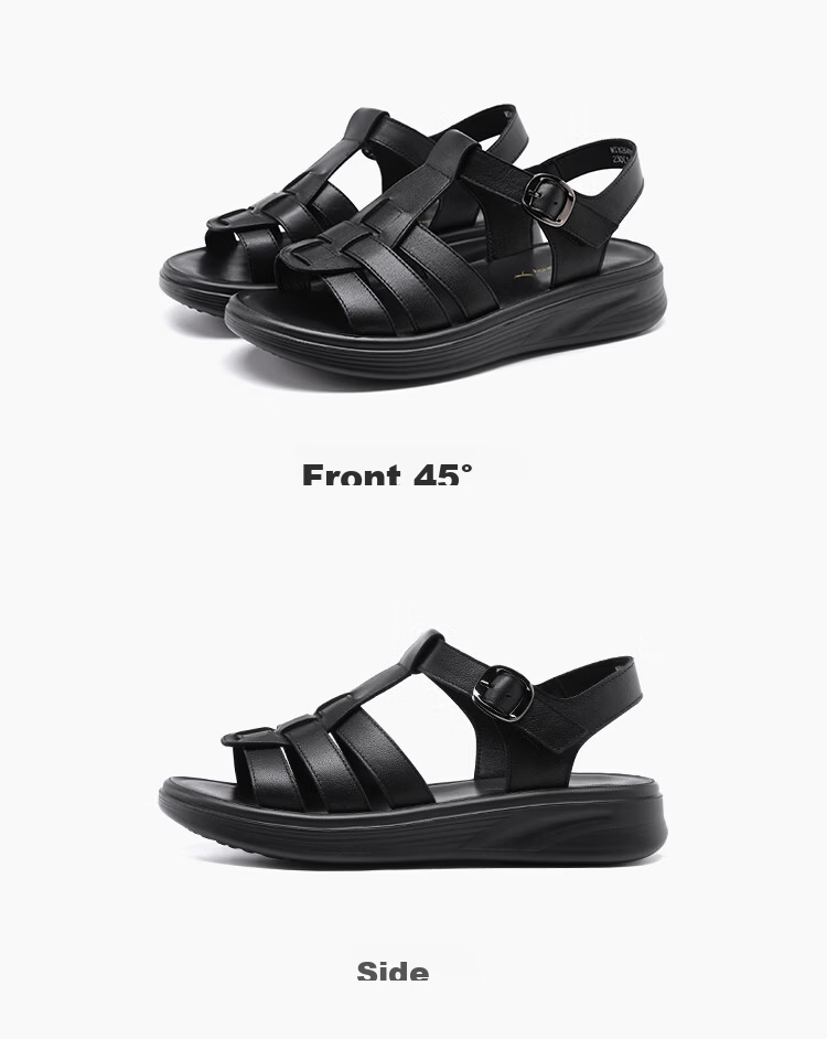 Red Dragonfly Women's Soft Sole Open Toe Leather Roman Sandals Breathable Height Increasing Velcro Clogs WTK264911 Black Size 38 13
