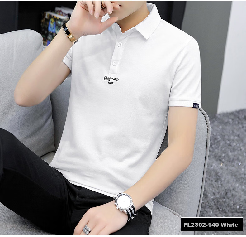 PLAYBOY Men's Summer Short Sleeve Polo Shirt Business Collar Solid Gray Simple Design 20