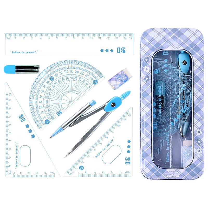 KALRENCAT Stationery Student Exam Drawing Ruler Set: 15cm Straight Ruler + 2 Triangular Rulers + Protractor, 4-Piece Set Recommended for Middle And High School Exams, National Day And Mid-Autumn Festival Gift, Blue