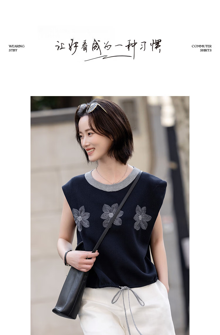 Demana [with Tencel/Linen] Summer Colorblock Crew Neck Raglan Sleeve Embroidered Short Sleeve Loose Knit Top for Women Premium Feel 13