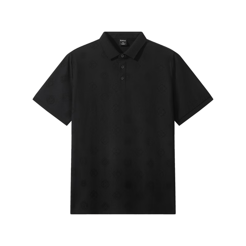 CABBEEN [National Style Jacquard Terry Cloth] Men's Polo Shirt with Pipa Pattern and Baoxiang Floral Design 2026 Summer Breathable Polo Shirt