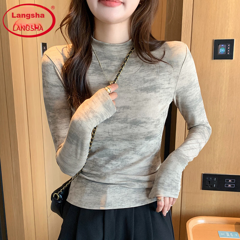 Langsha Women's Long Sleeve Camouflage Slim Fit Base Layer Top Spring New Fashion
