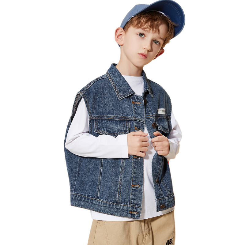 ASK JUNIOR Boys' Jacket, 2026 Autumn New Arrival, Denim Vest for Older Children And Teenagers