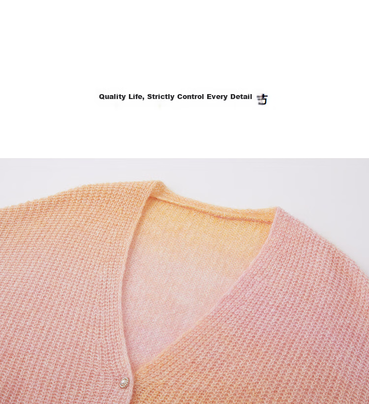 Demana Spring Irregular Gradient V-Neck Slim Knit Cardigan with Wool and Mohair for Petite Women 12
