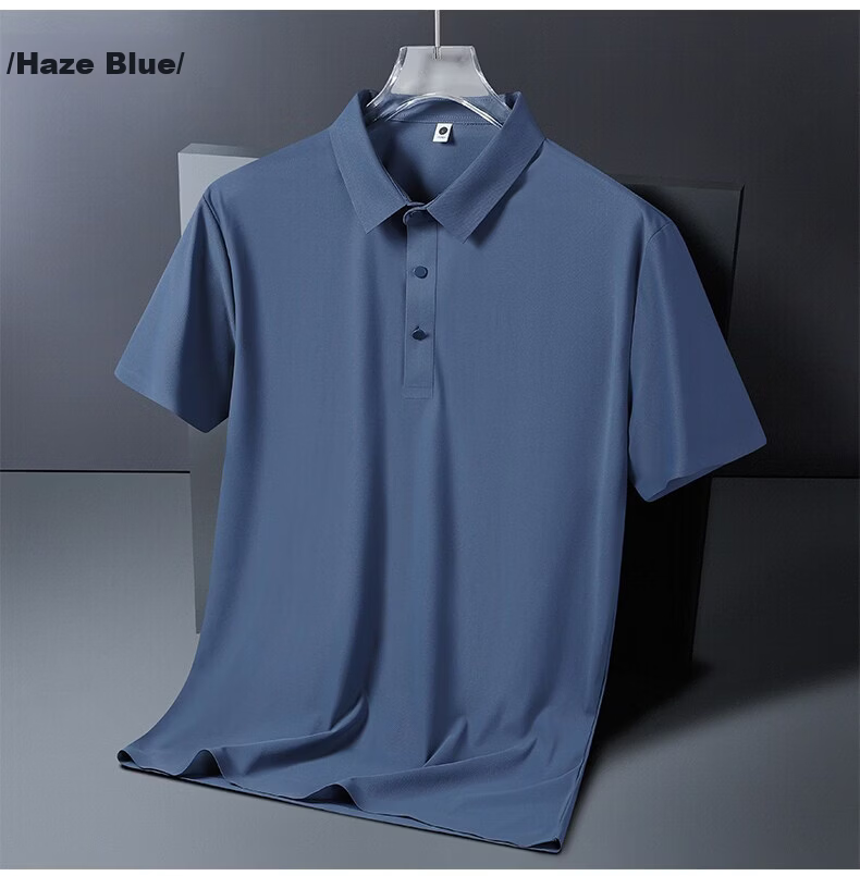 Romon 2026 Summer New Dad Short Sleeve T-Shirt Men's Ice Silk Polo Shirt Haze Blue M 11