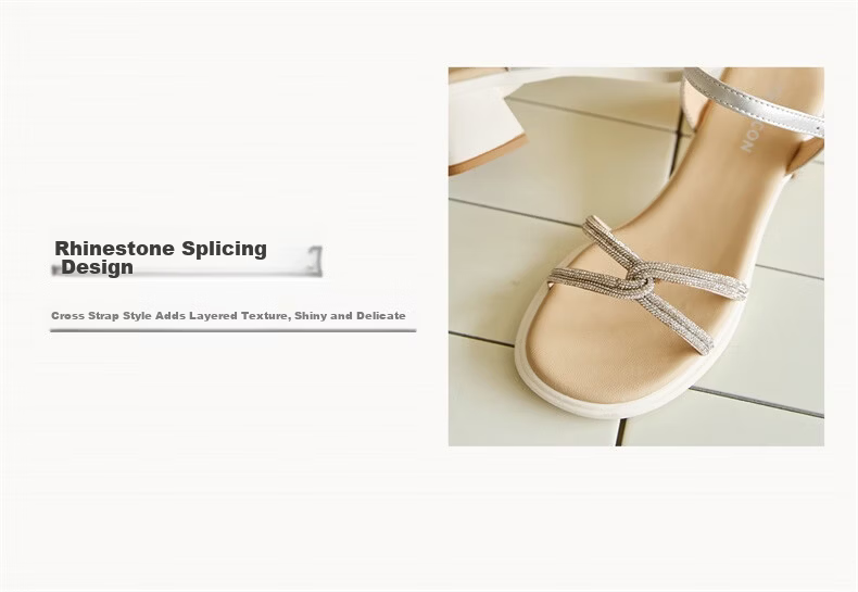 Eierkang Women's Silver One-Strap Block Heel Sandals French Style Commuter Elegant Mom Shoes 26123W Size 37 5