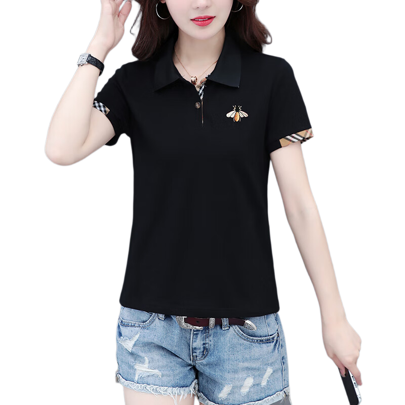 TUCANO Polo Shirt, Regular Shoulder Short Sleeve T-Shirt for Women, Summer New Style, Turn-Down Collar, Pure Cotton, Sporty Casual Slimming Top, Dark Green, L
