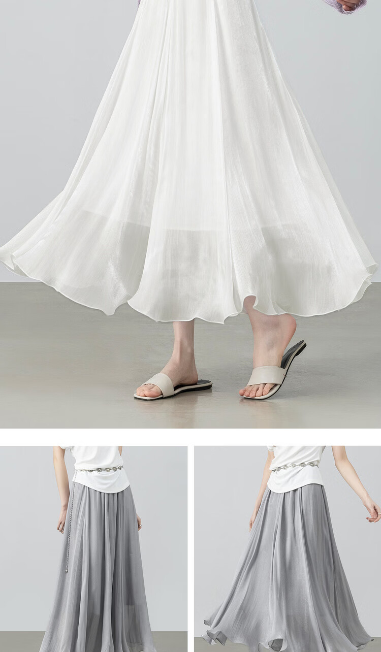Shangdu Bila Elegant Radiant Half Skirt for Women Summer Soft Style Slimming A-Line Skirt Lightweight Draped Elastic Waist Flared Skirt 21