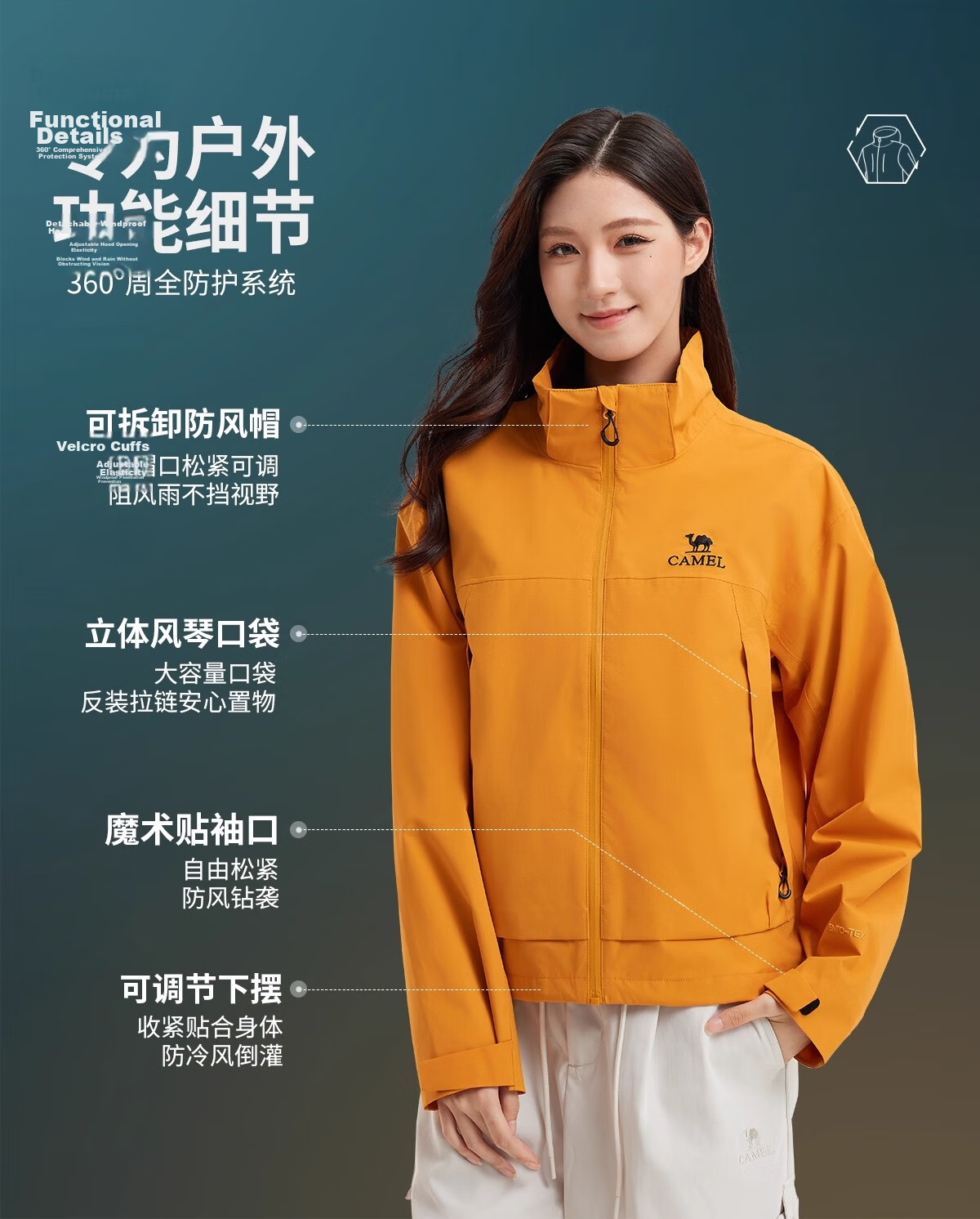 CAMEL Women's Short Outdoor Jacket 3-in-1 Fleece Liner Water-Resistant Windproof Coat 7