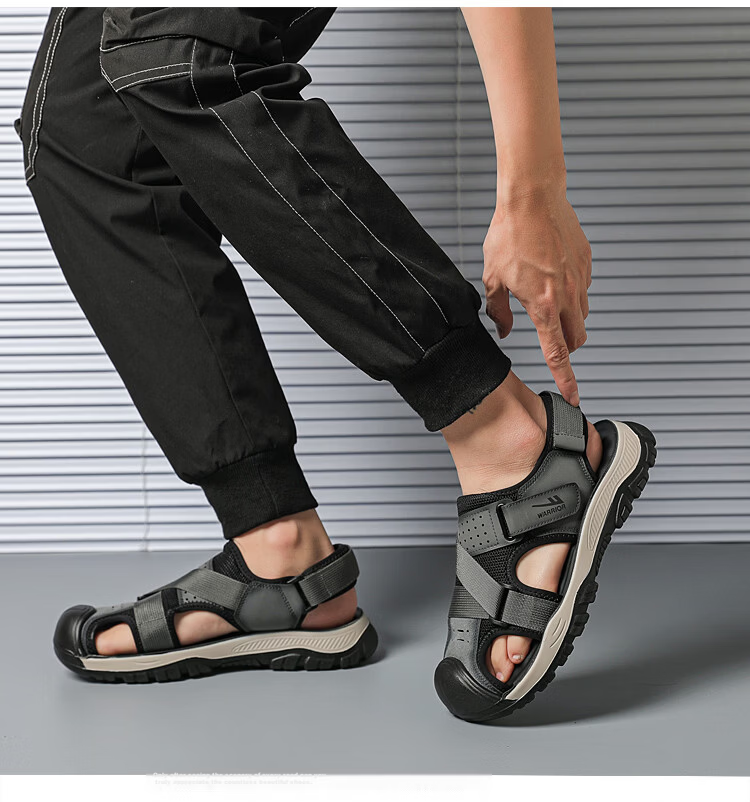 Warrior Men's Summer Breathable Sandals Closed-Toe Beach Commuter Shoes WSL(WZ)-1755 Khaki Black Size 39 9