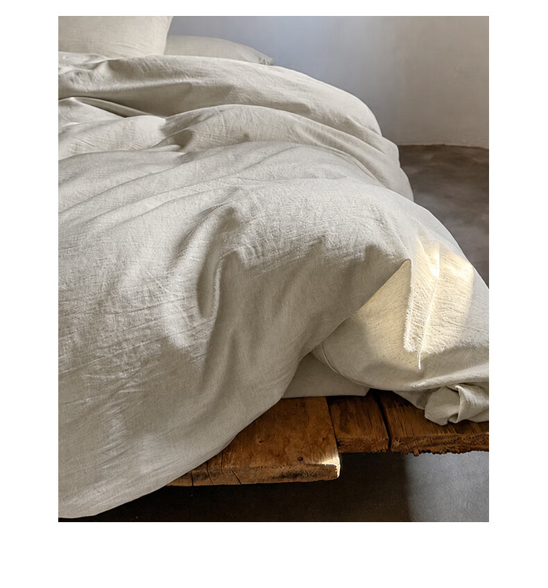 MUJI Linen Four-Piece Set Wabi-Sabi Style Luxury Bedding 1.5/1.8m Bed Duvet Cover 200x230cm Cotton Linen Sheet Tied Four-Piece Set 9