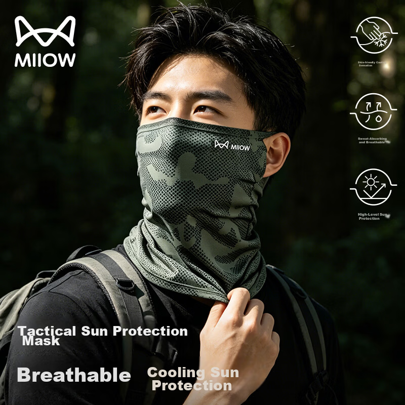 Miiow Men's Summer Outdoor UV Protection Neck Guard Camouflage Ice Silk Face Mask Sunshade Thin Face Cover for Cycling