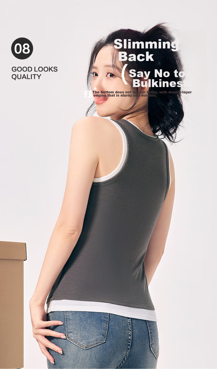 Hodo Women's Soft Stretch Cotton-Spandex Colorblock Fake Two-Piece Slim Fit Slimming Simple Sports Commuting Versatile Wide Strap Vest 9