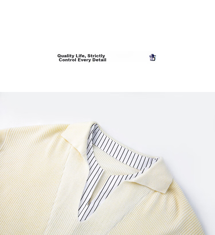 Demana【Sheep Wool and Mulberry Silk Blend】Spring Minimalist Patchwork Striped Polo Neck Knit Sweater for Women 15