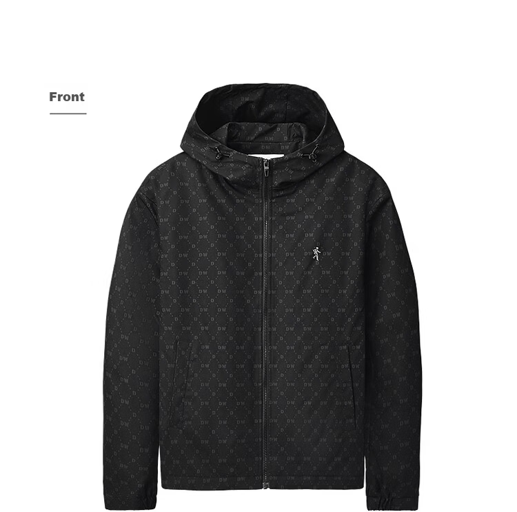 DANCING WOLVES Classic Monogram Print Fleece-Lined Hooded Casual Warm Men's Jacket 701 Khaki 2XL 10