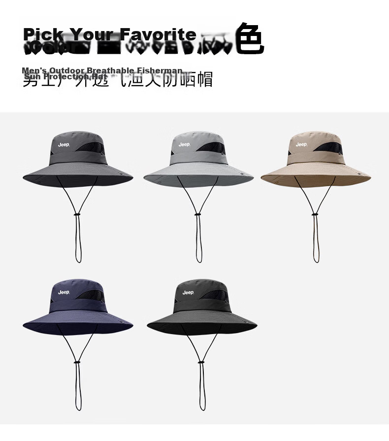 JEEP Men's Summer Outdoor Hiking Sun Protection Fisherman Hat Foldable Large Brim Sunshade Cap 10