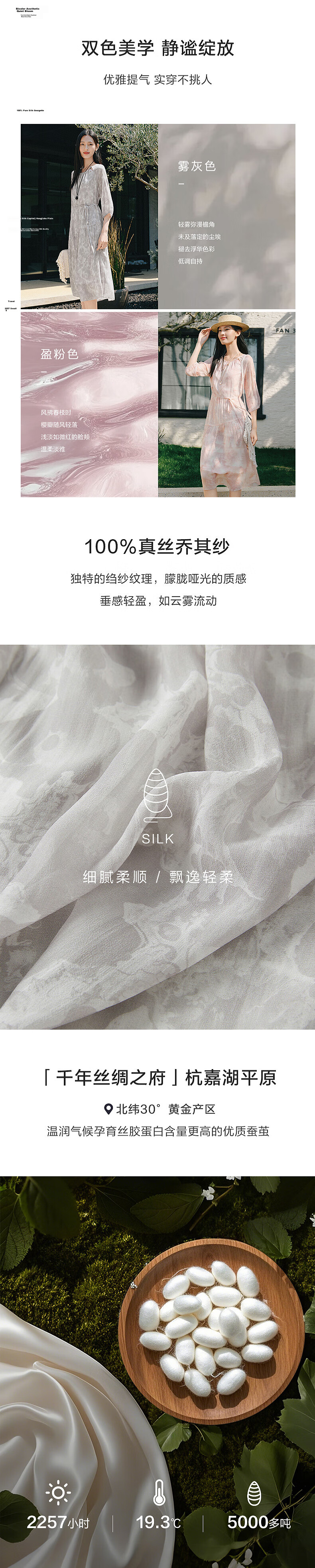 JUZII·ANNAKOU Landscape Dress 100% Mulberry Silk Elegant Waist-Cinching Summer Dress for Women Light Gray XL 6