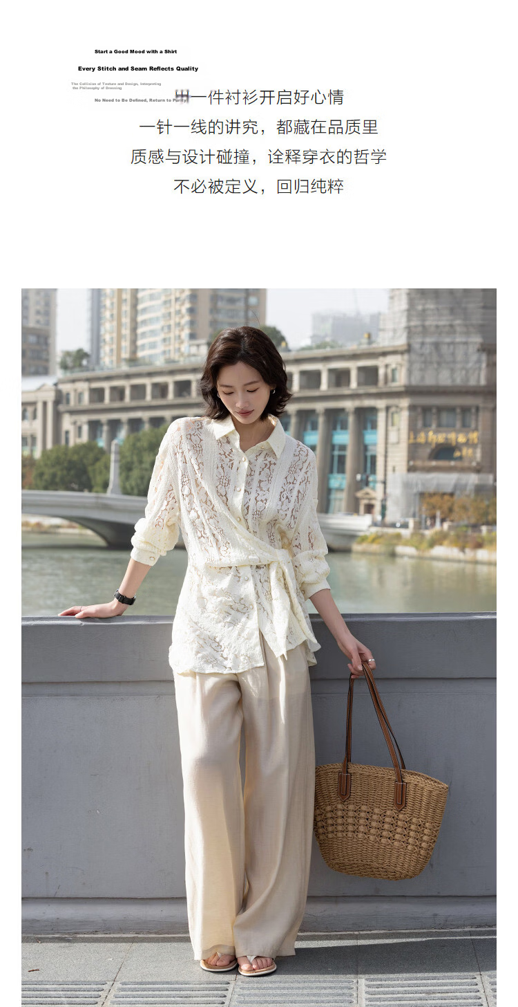 Demana Lace Whisper Spring Cloud Soft Cotton Korean Style Lapel Irregular Tie Hollow Asymmetric Women's Shirt 6