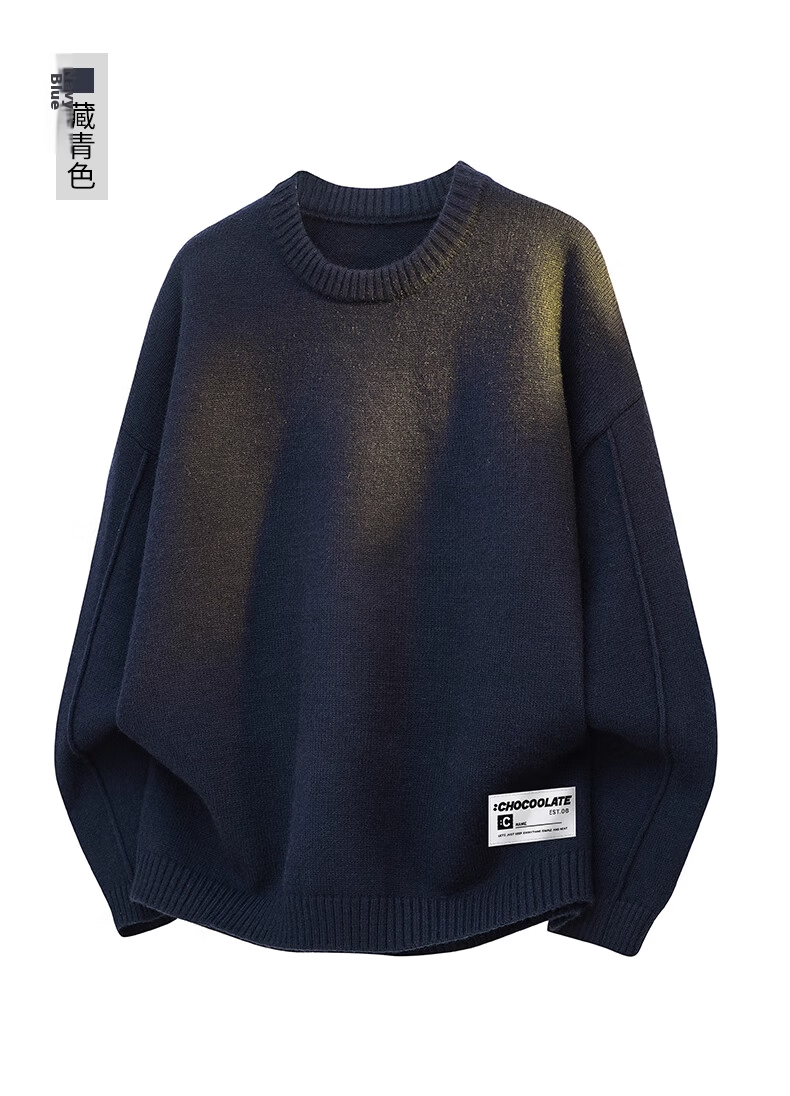 :CHOCOOLATE Men's Autumn New Knit Sweater Jacket Loose Pullover Long Sleeve Coat Navy Blue L 19
