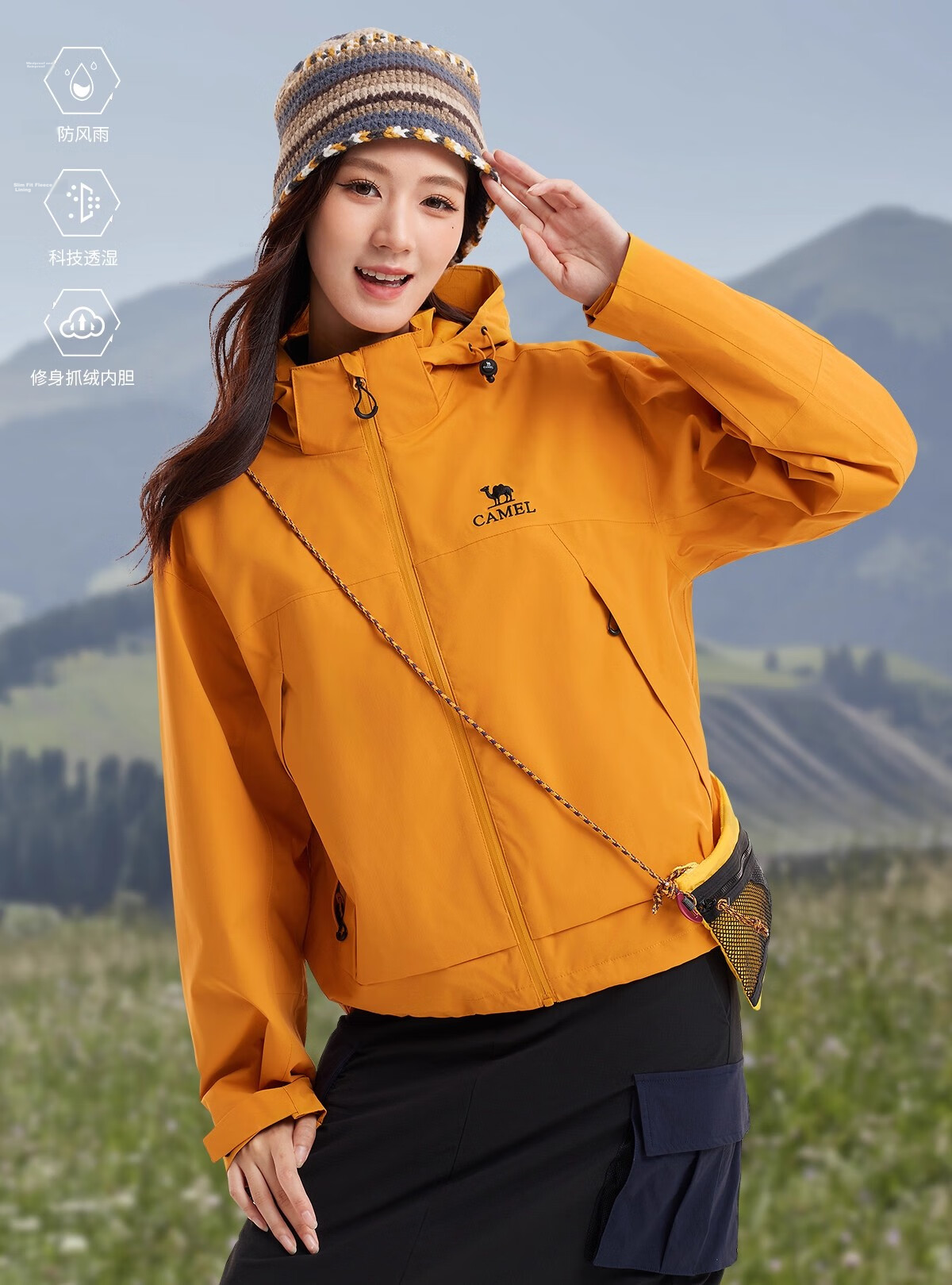 CAMEL Women's Short Outdoor Jacket 3-in-1 Fleece Liner Water-Resistant Windproof Coat 2