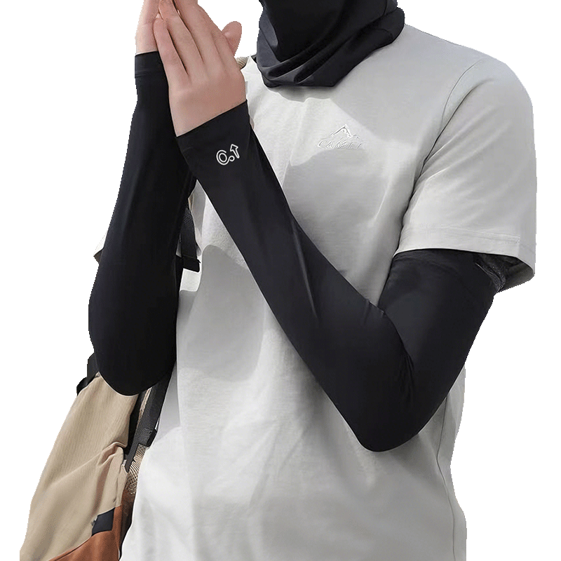 FitonTon Sunscreen Ice Sleeves Summer Solid Color Outdoor Cycling UV Protection Sleeve Ice Silk Fingerless Gloves for Men