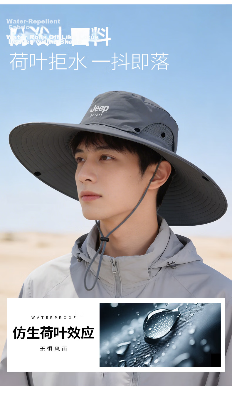 JEEP SPIRIT Men's Summer Outdoor Fishing Sun Protection UV Shielding Bucket Hat YF2195 Dark Gray 8
