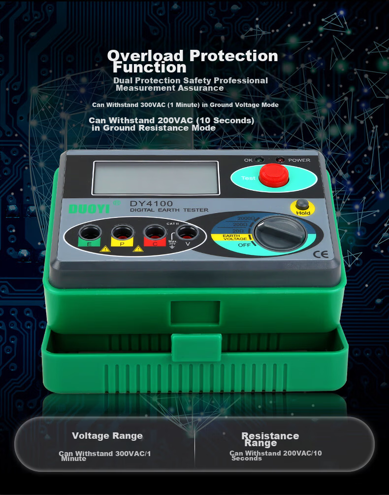Duoyi DY4100 Digital Ground Resistance Tester High-Precision Electronic Earth Tester Outdoor Lightning Protection Ground Resistance Meter 6
