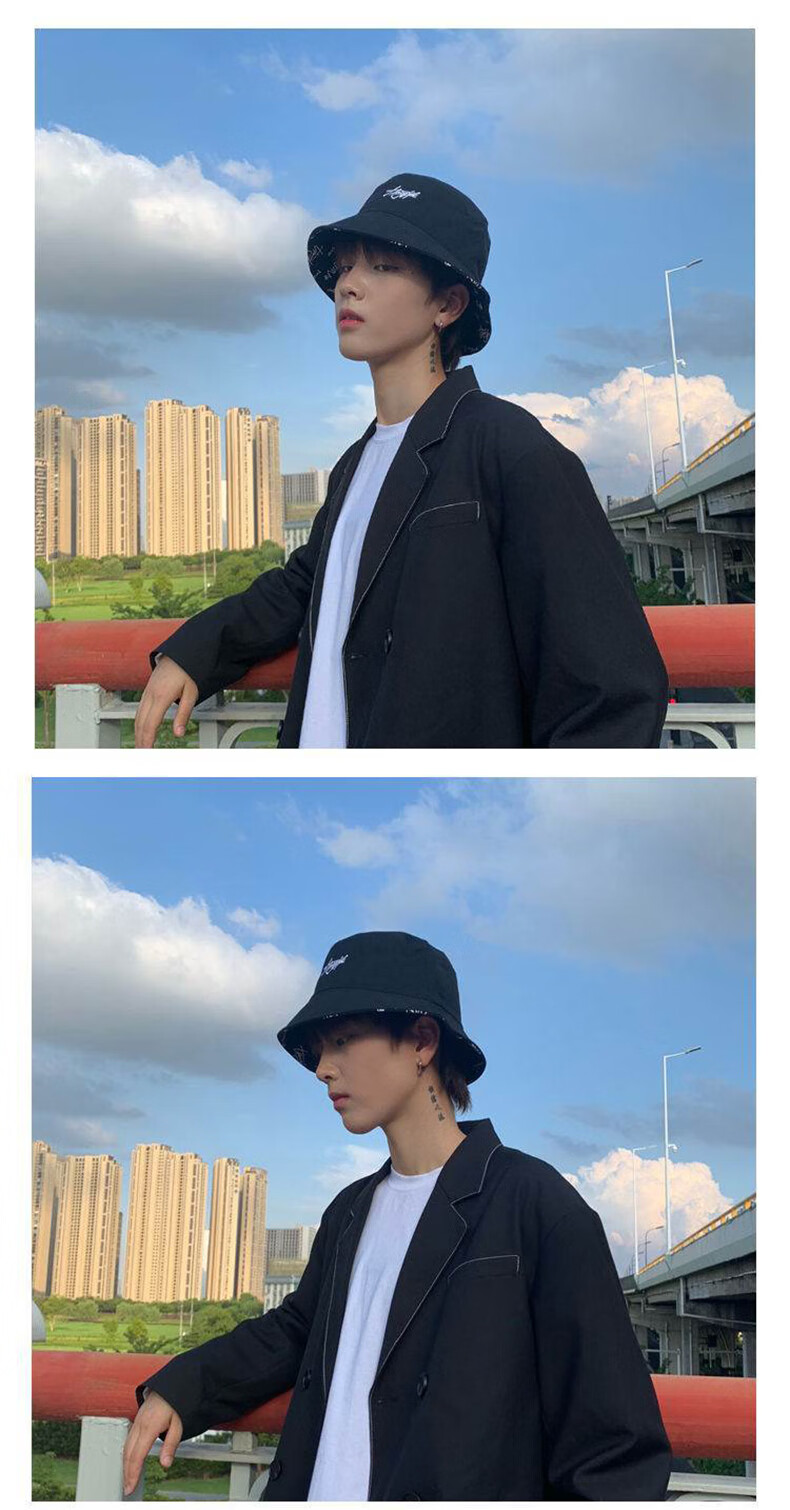 XUEXIMAN Fisherman Hat for Men, Reversible Graffiti Cap, Sun Hat, Korean Style Versatile Sun Protection Student Bucket Hat 8